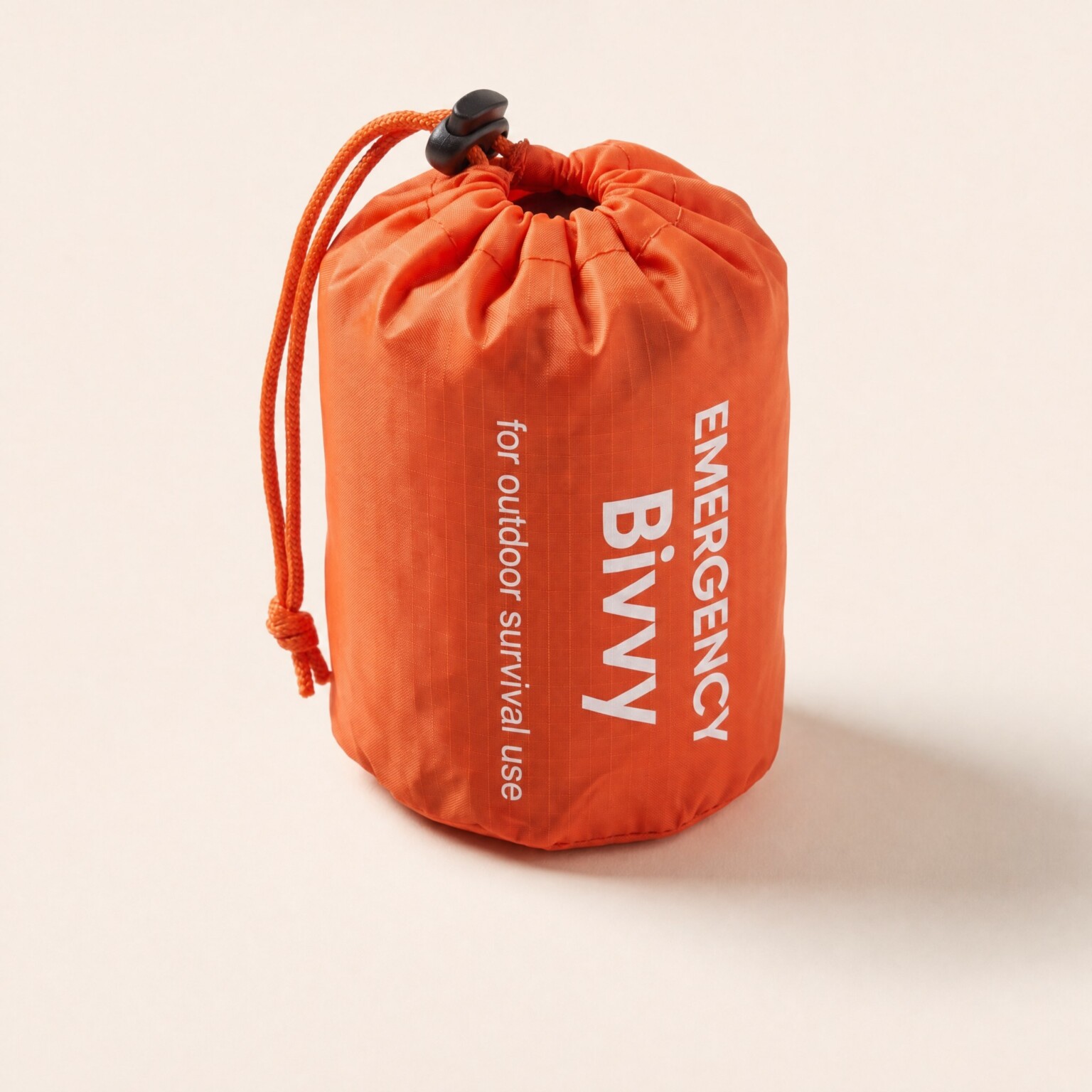 Orange nödsovsäck i påse med dragsko