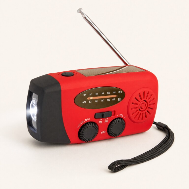 Vevradio med solcell och powerbank